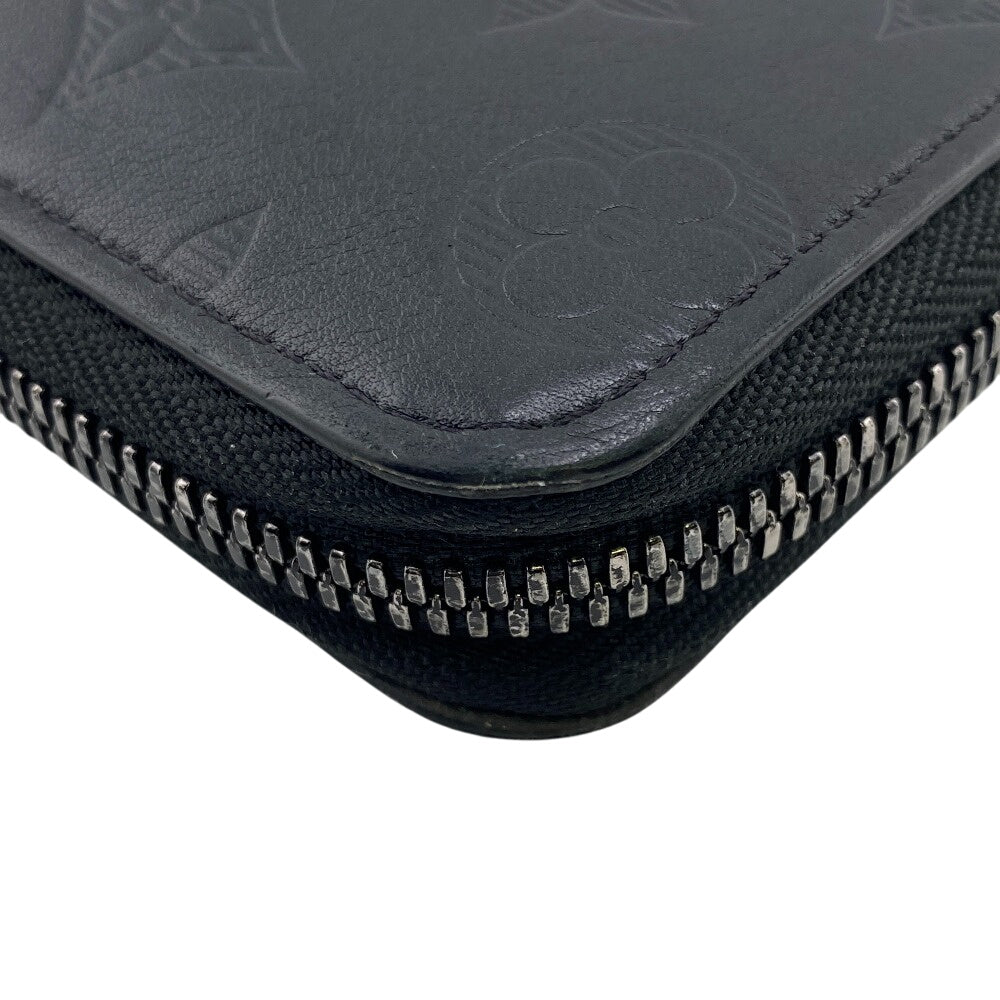 Louis Vuitton Long Wallet Purse M62902 Leather Black Monogram Shadow Zippy Wallet Vertical