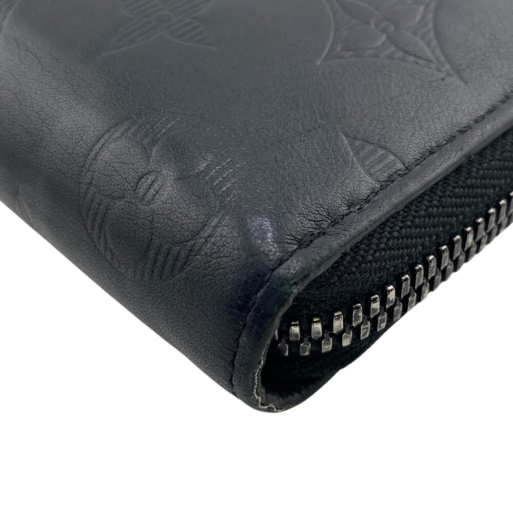 Louis Vuitton Long Wallet Purse M62902 Leather Black Monogram Shadow Zippy Wallet Vertical