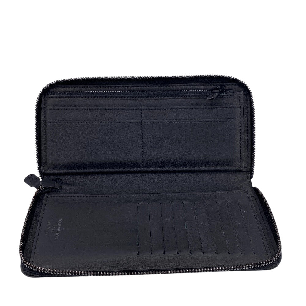Louis Vuitton Long Wallet Purse M62902 Leather Black Monogram Shadow Zippy Wallet Vertical