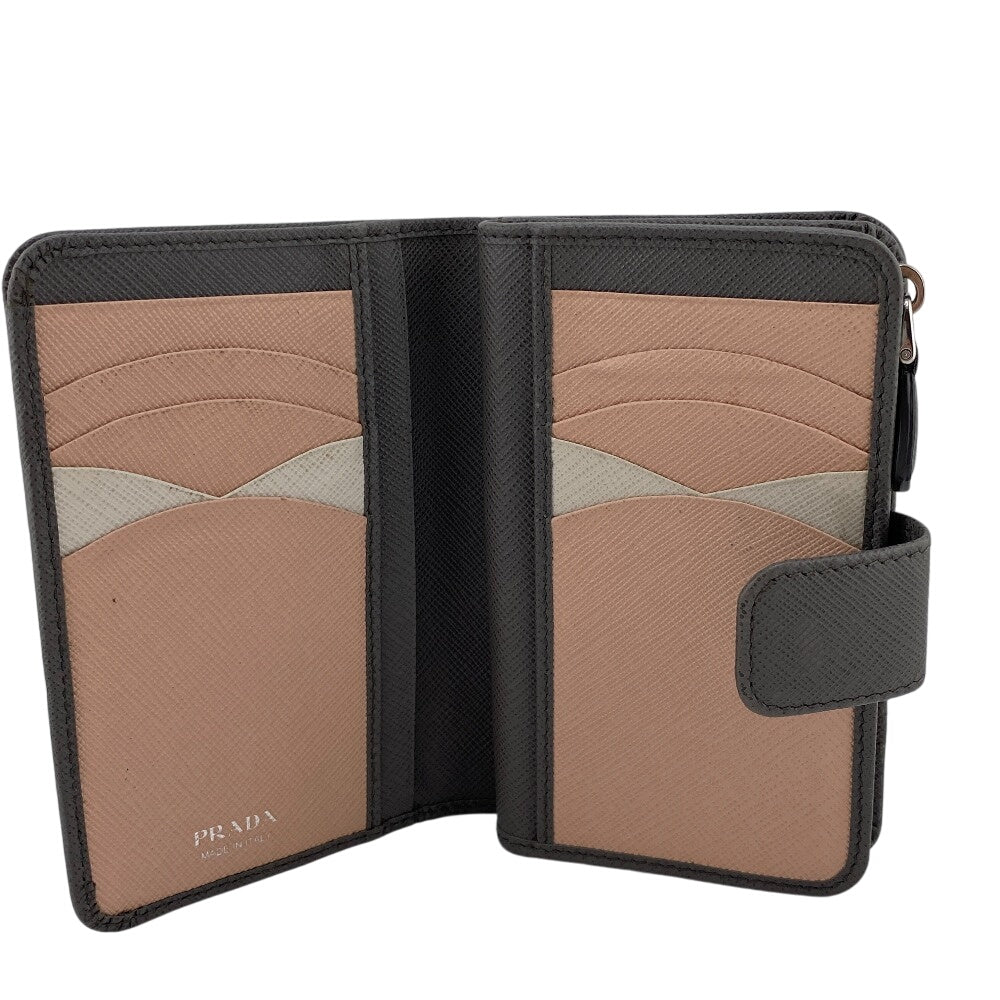 Prada Bifold Wallet 23O A Leather Gray Compact Wallet With Flap Safiano Women