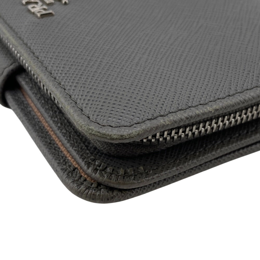Prada Bifold Wallet 23O A Leather Gray Compact Wallet With Flap Safiano Women