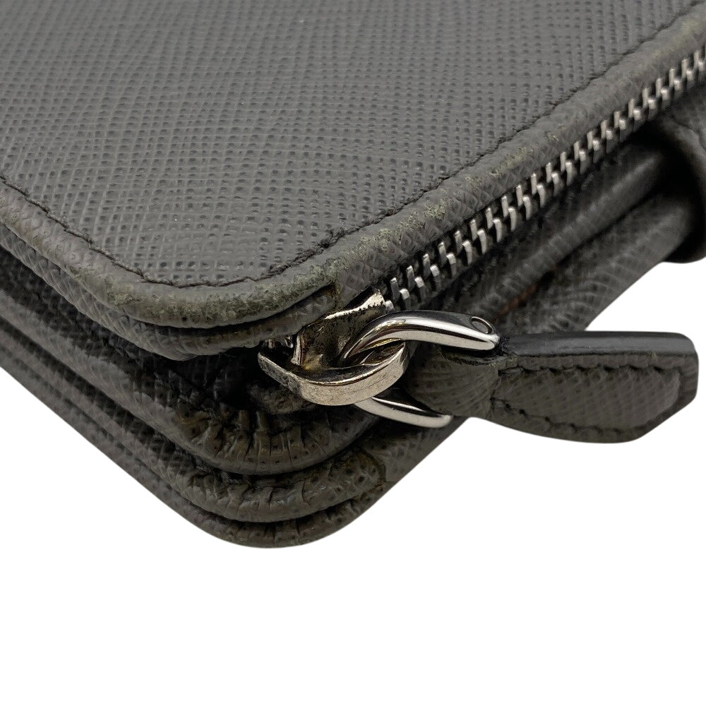 Prada Bifold Wallet 23O A Leather Gray Compact Wallet With Flap Safiano Women