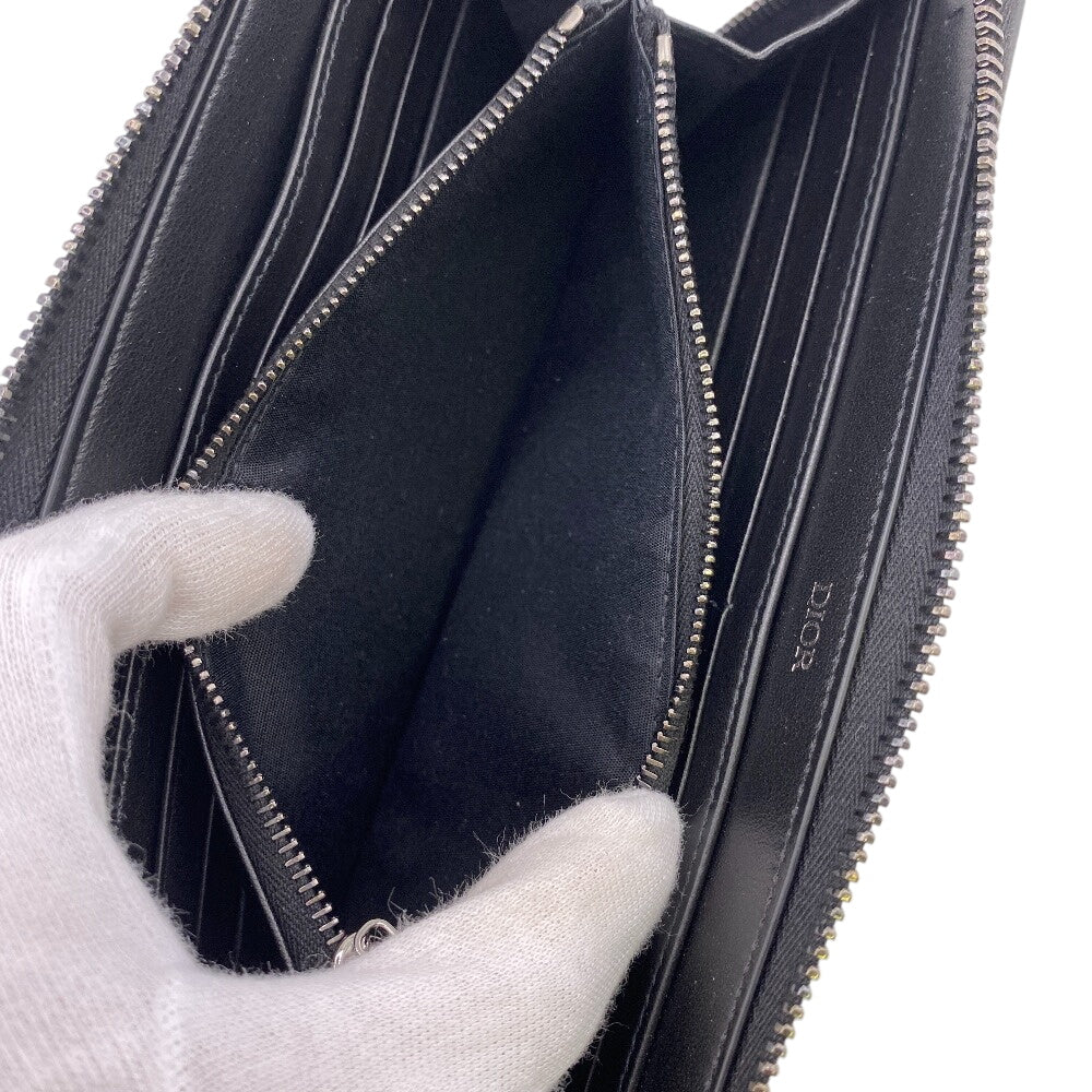 Dior Long Wallet Purse Leather Black Zip Around Cd Logo Women(Unisex)