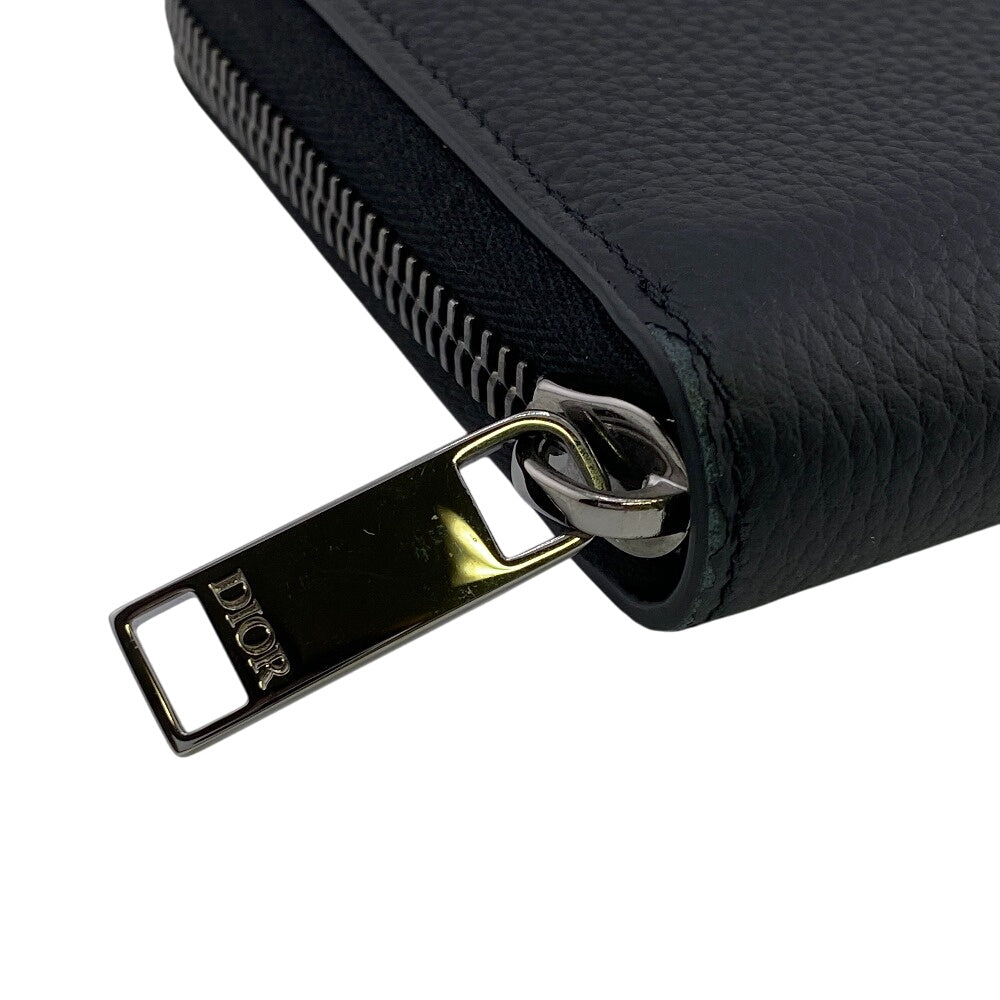 Dior Long Wallet Purse Leather Black Zip Around Cd Logo Women(Unisex)
