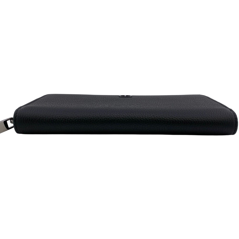 Dior Long Wallet Purse Leather Black Zip Around Cd Logo Women(Unisex)