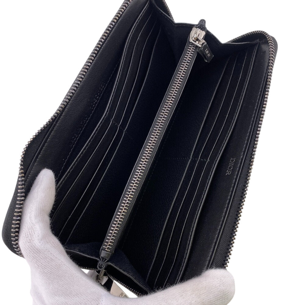 Dior Long Wallet Purse Leather Black Zip Around Cd Logo Women(Unisex)