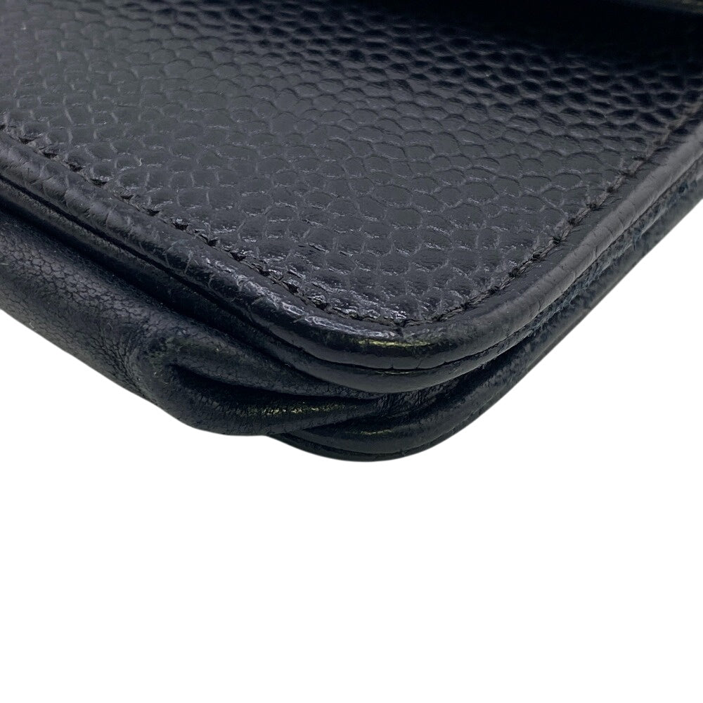 Chanel Long Wallet Purse Caviar Skin Black Chain Wallet Coco Mark Mens