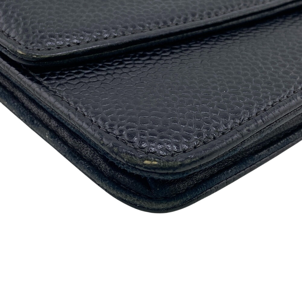 Chanel Long Wallet Purse Caviar Skin Black Chain Wallet Coco Mark Mens