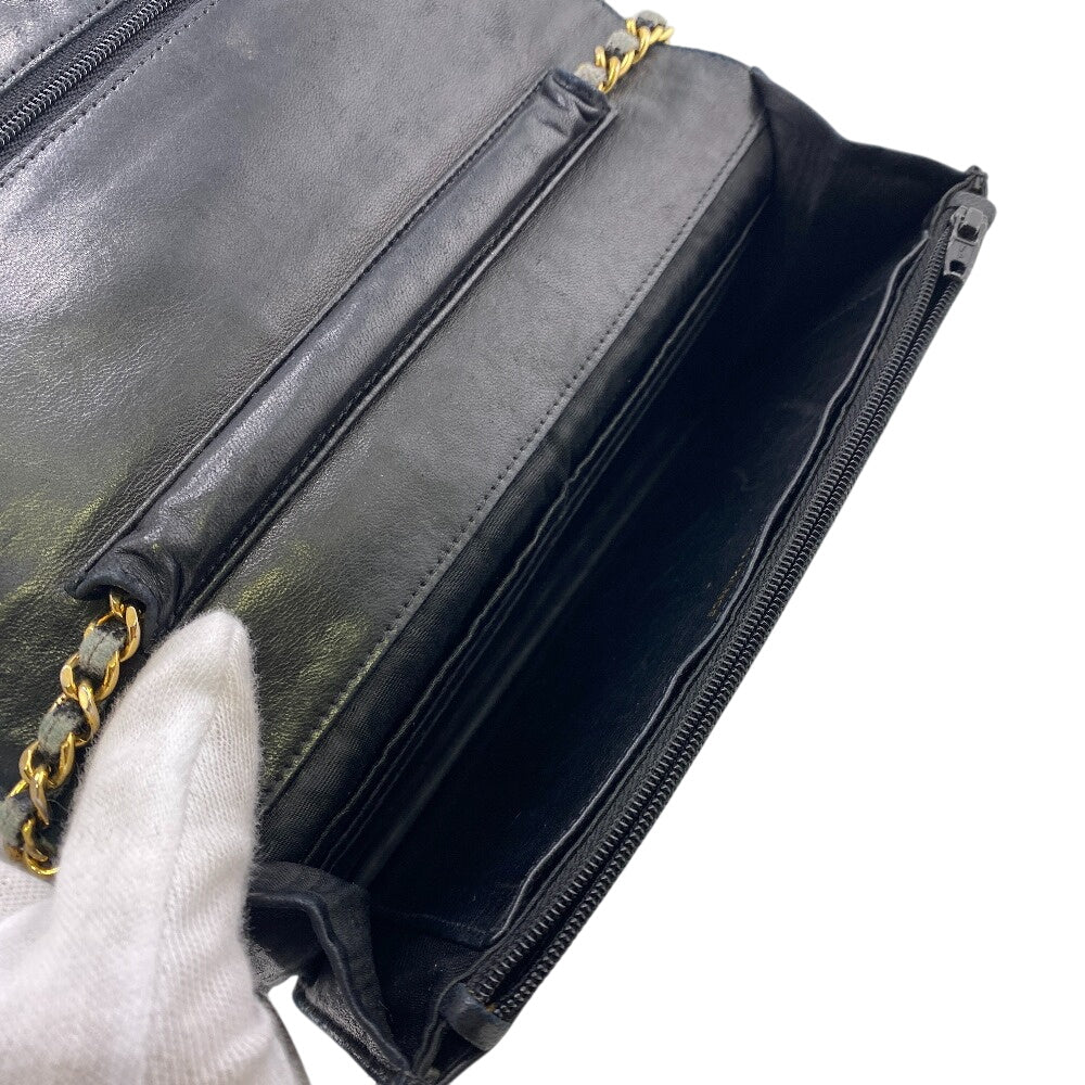 Chanel Long Wallet Purse Caviar Skin Black Chain Wallet Coco Mark Mens