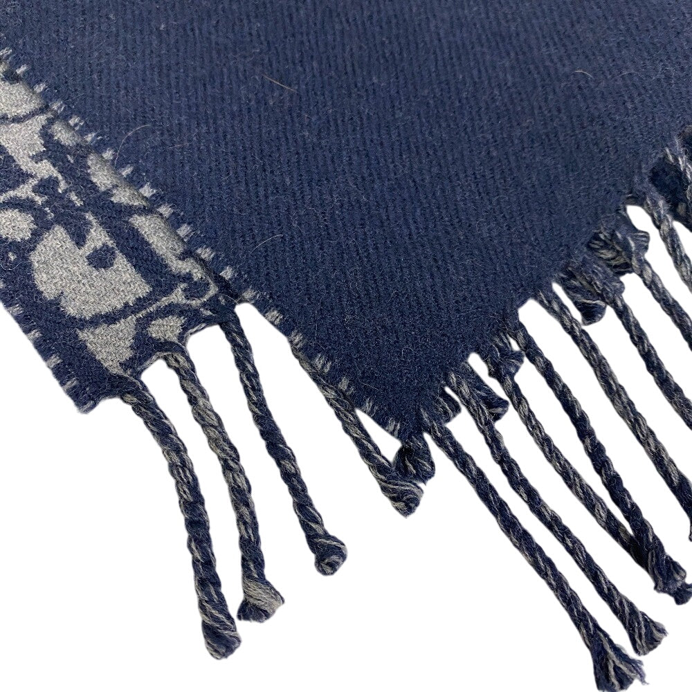 Christian Dior Scarf Wool, Cashmere Navy Fringe Oblique Women(Unisex)