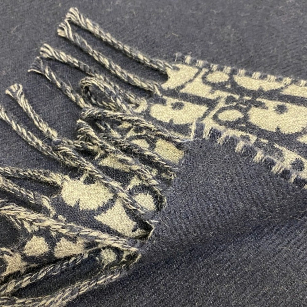 Christian Dior Scarf Wool, Cashmere Navy Fringe Oblique Women(Unisex)