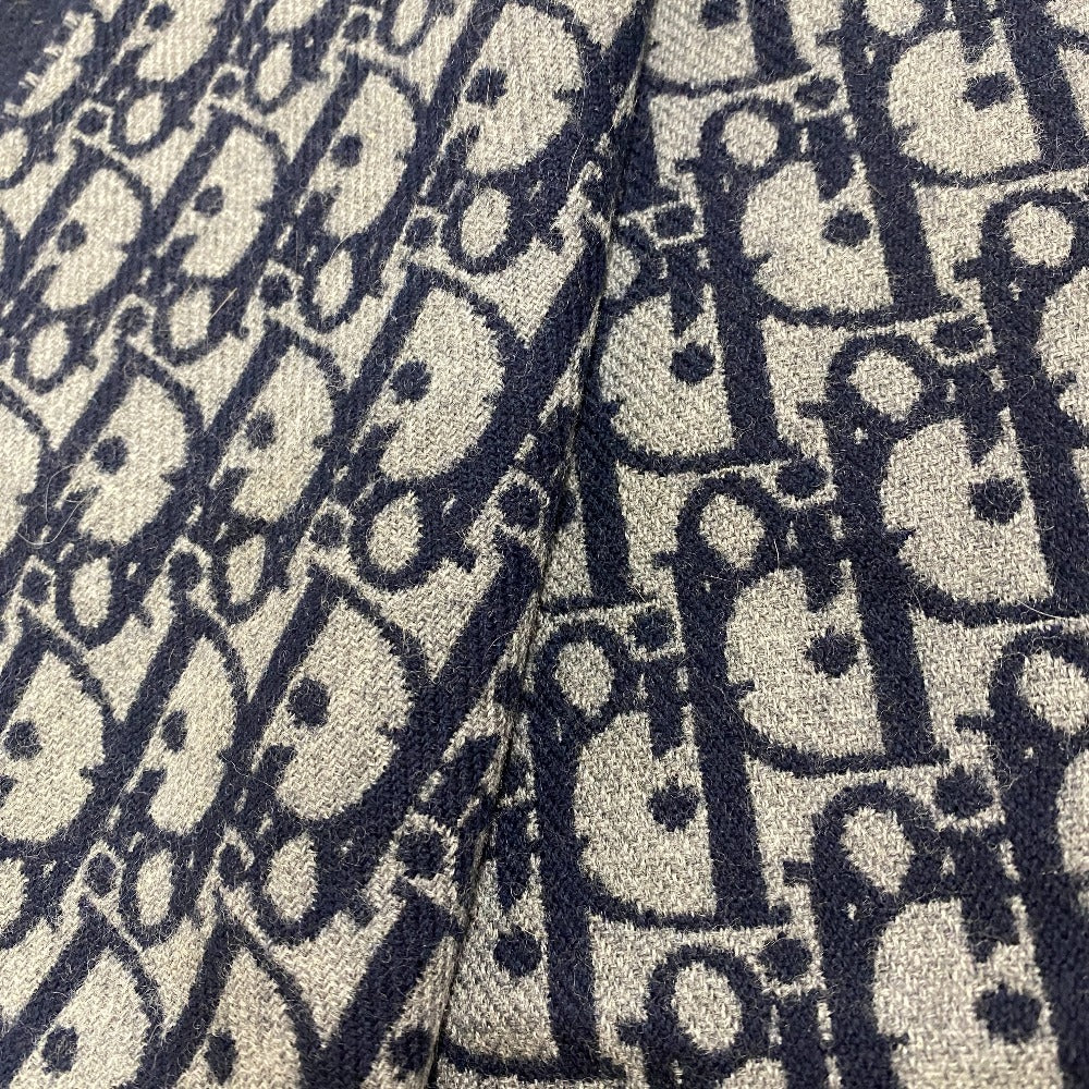 Christian Dior Scarf Wool, Cashmere Navy Fringe Oblique Women(Unisex)