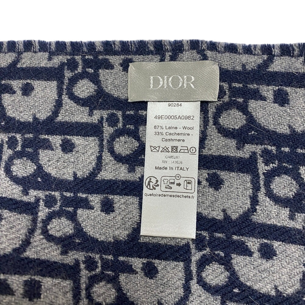 Christian Dior Scarf Wool, Cashmere Navy Fringe Oblique Women(Unisex)