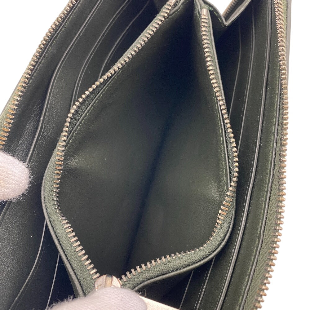 Bottegaveneta Long Wallet Purse Leather Khaki Zip Around Maxi Intrecciato Women(Unisex)