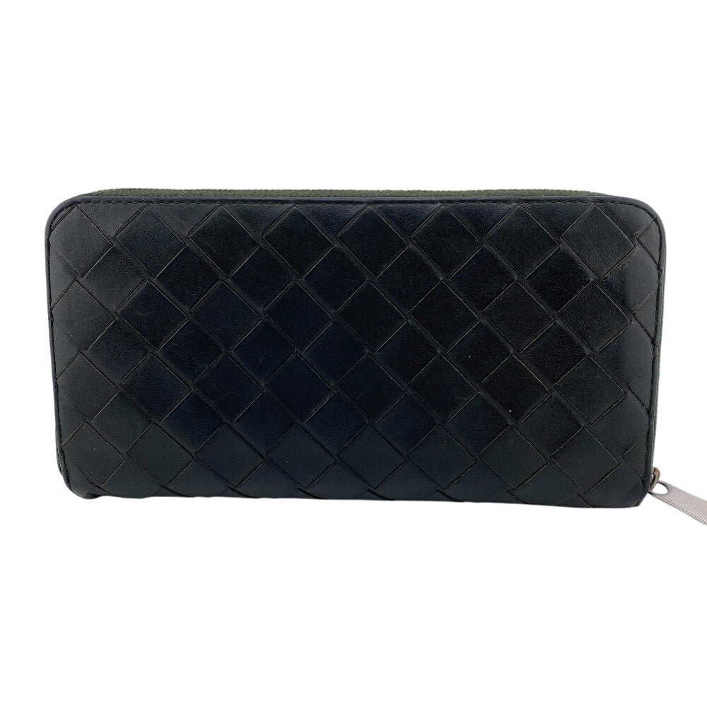 Bottegaveneta Long Wallet Purse Leather Khaki Zip Around Maxi Intrecciato Women(Unisex)