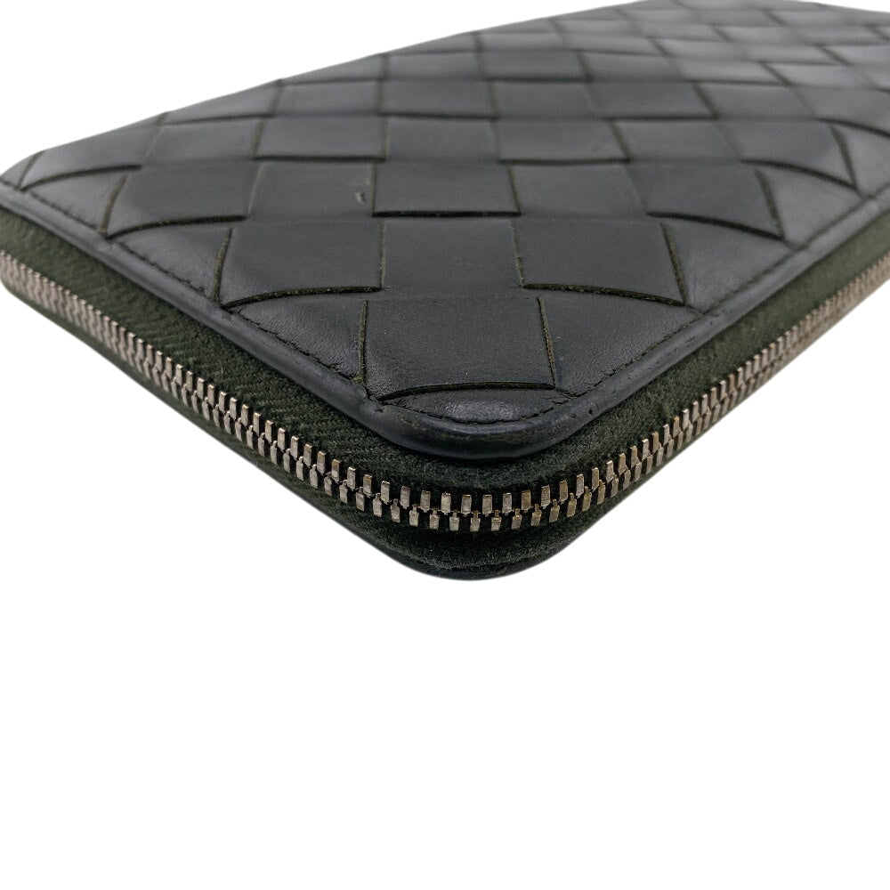 Bottegaveneta Long Wallet Purse Leather Khaki Zip Around Maxi Intrecciato Women(Unisex)