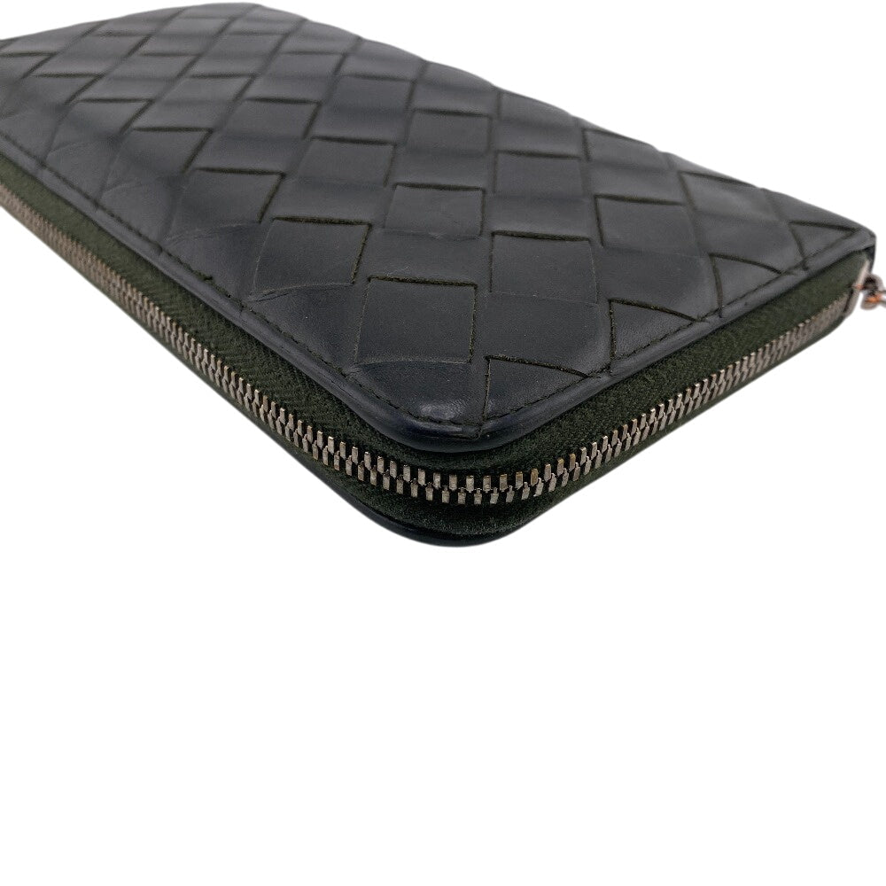 Bottegaveneta Long Wallet Purse Leather Khaki Zip Around Maxi Intrecciato Women(Unisex)
