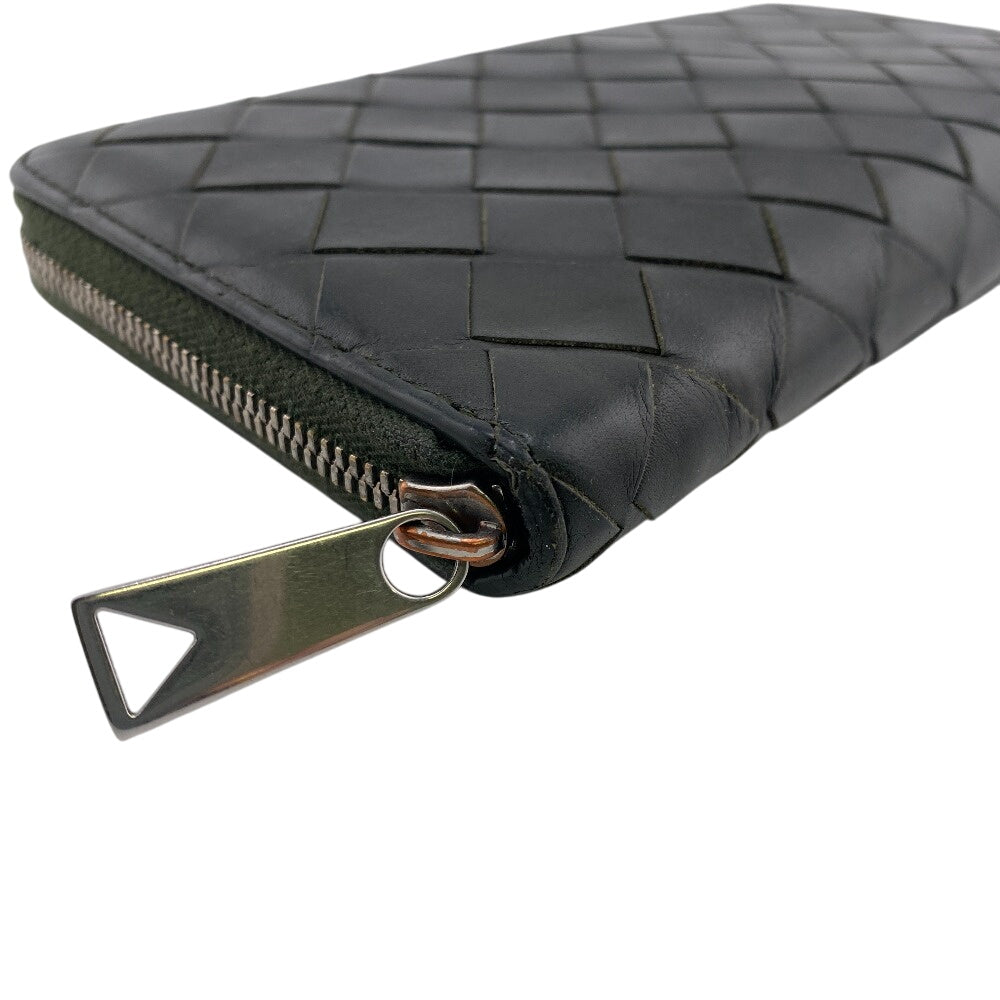 Bottegaveneta Long Wallet Purse Leather Khaki Zip Around Maxi Intrecciato Women(Unisex)