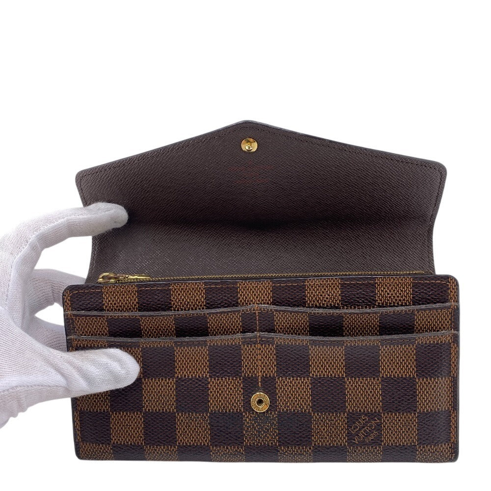 Louis Vuitton Long Wallet Purse N63209 Leather Brown Damier Portefeuille Sarah Women
