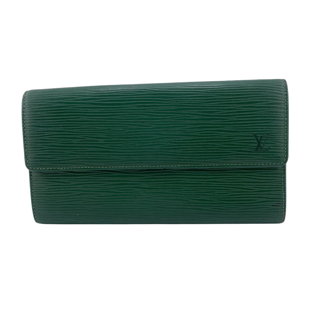 Louis Vuitton Long Wallet Purse M63574 Leather Green Epi Pochette Portomo Credit Mens