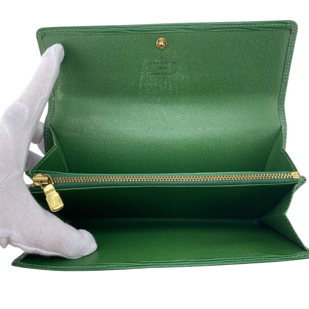 Louis Vuitton Long Wallet Purse M63574 Leather Green Epi Pochette Portomo Credit Mens