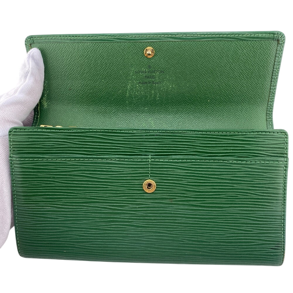 Louis Vuitton Long Wallet Purse M63574 Leather Green Epi Pochette Portomo Credit Mens