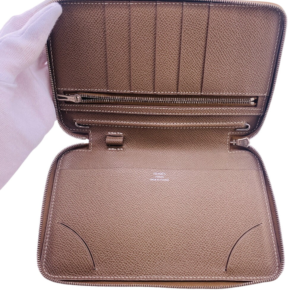 Hermes Long Wallet Purse Leather Gray Vision Epsom Agenda Women