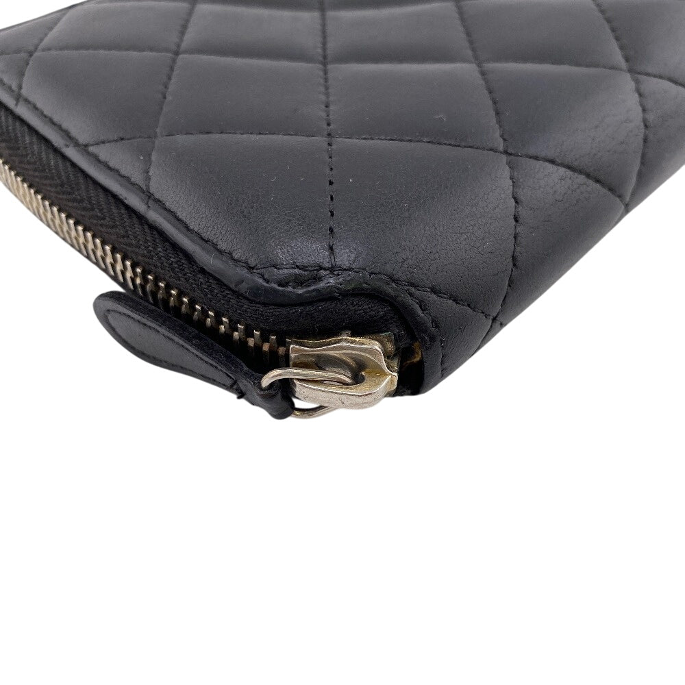 Chanel Long Wallet Purse Lambskin Black Zip Around Lambskin Matrasse Women