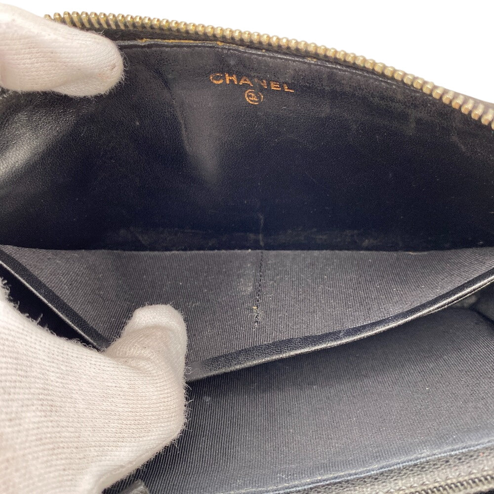 Chanel Long Wallet Purse Lambskin Black Zip Around Lambskin Matrasse Women