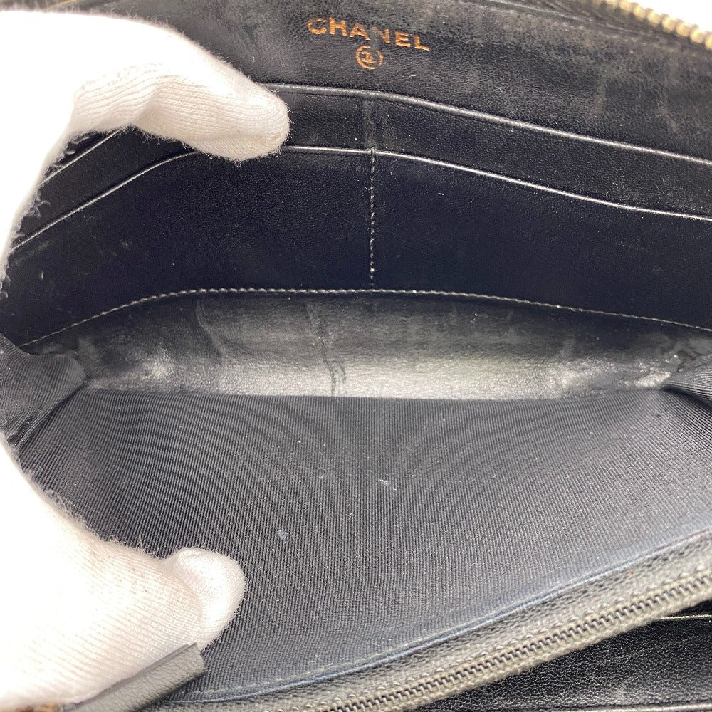 Chanel Long Wallet Purse Lambskin Black Zip Around Lambskin Matrasse Women