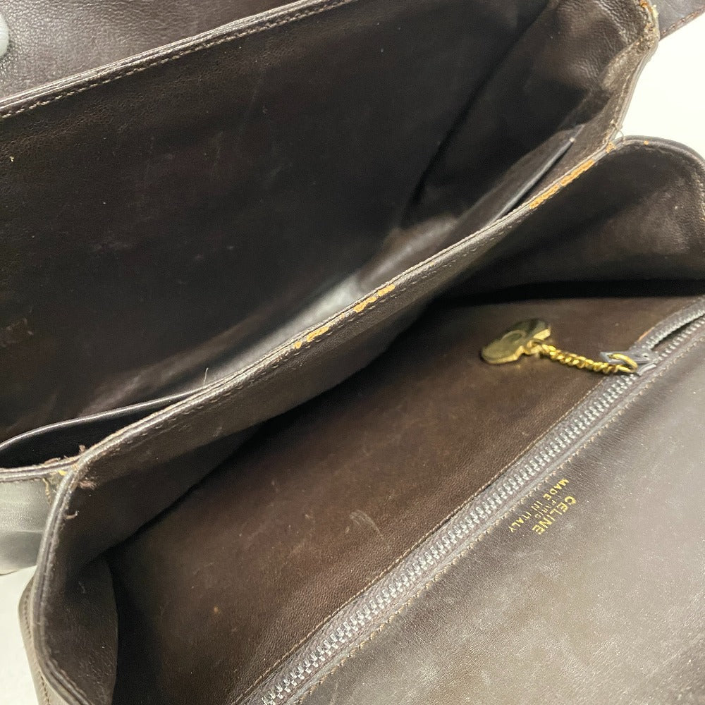 Celine Shoulder Bag Leather Brown Carriage Metal Vintage Women