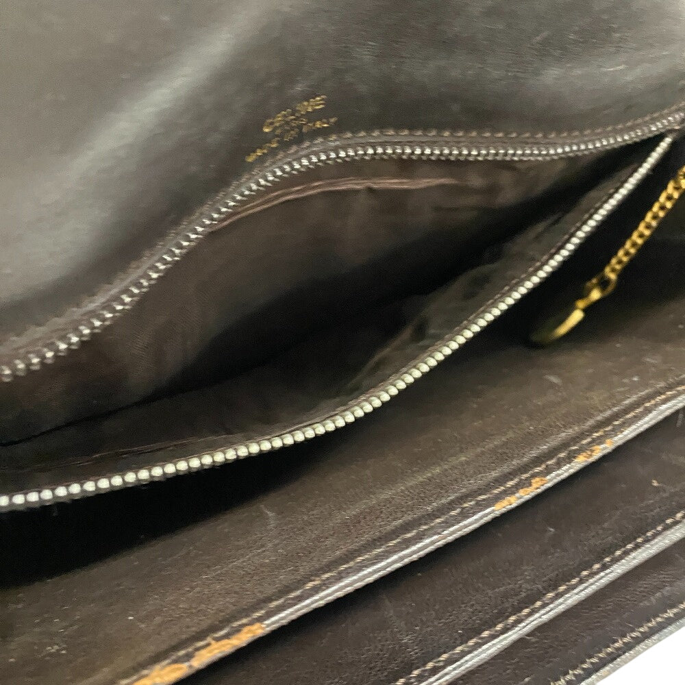 Celine Shoulder Bag Leather Brown Carriage Metal Vintage Women