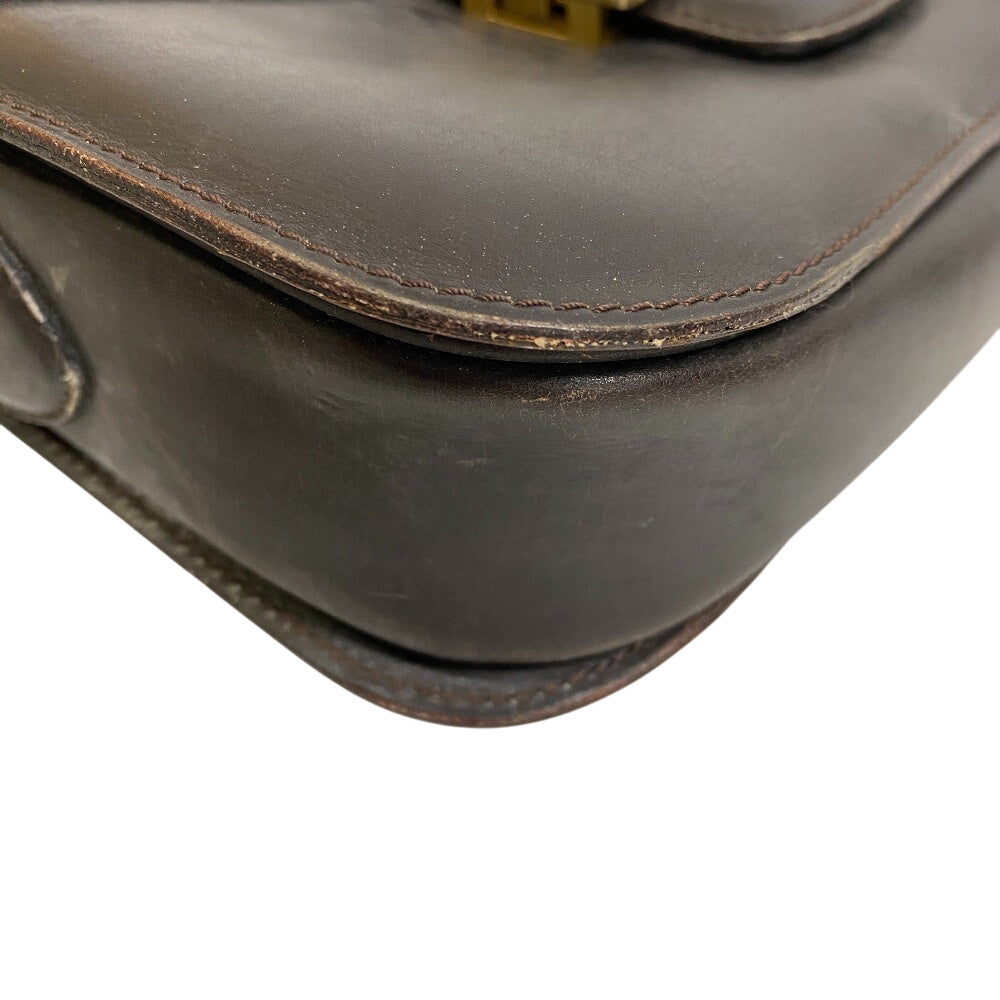 Celine Shoulder Bag Leather Brown Carriage Metal Vintage Women