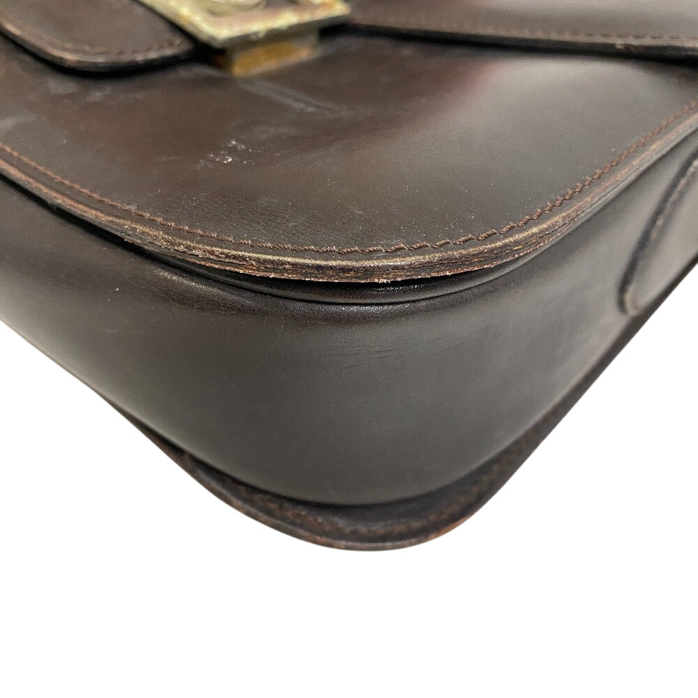 Celine Shoulder Bag Leather Brown Carriage Metal Vintage Women