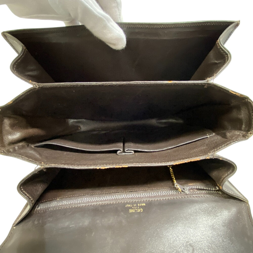 Celine Shoulder Bag Leather Brown Carriage Metal Vintage Women