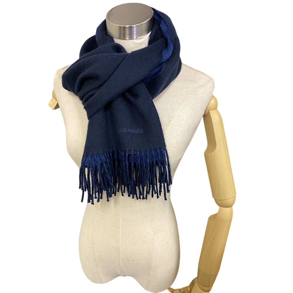 Hermes Scarf Cashmere Navy Recto Verso