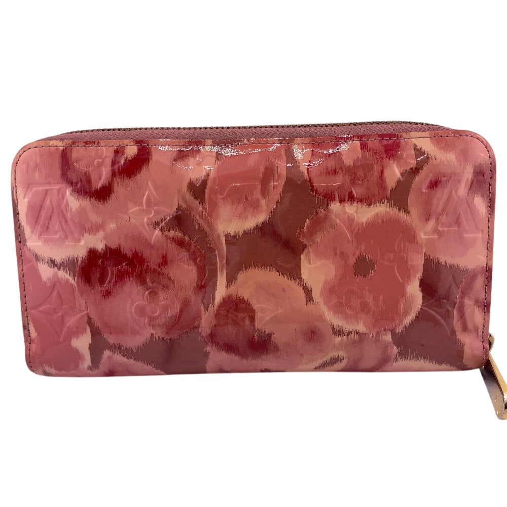 Louis Vuitton Long Wallet Purse M90020 Vernis, Leather Pink Zippy Wallet Ikat Flower Rose Velur