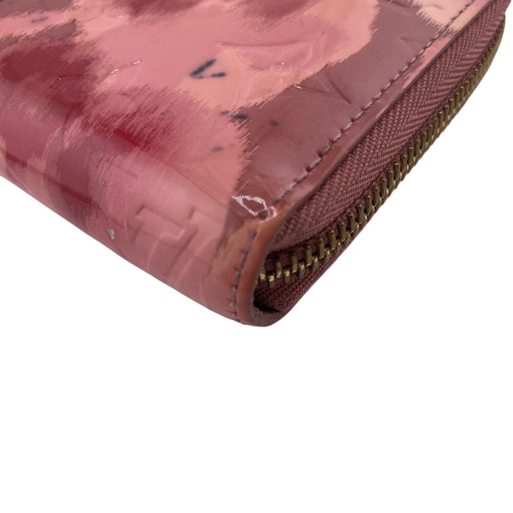 Louis Vuitton Long Wallet Purse M90020 Vernis, Leather Pink Zippy Wallet Ikat Flower Rose Velur