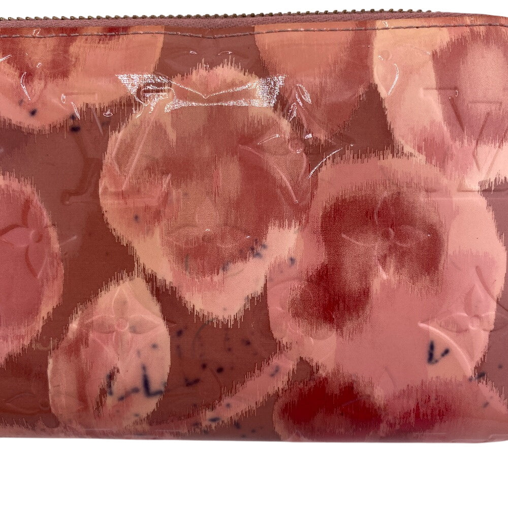 Louis Vuitton Long Wallet Purse M90020 Vernis, Leather Pink Zippy Wallet Ikat Flower Rose Velur