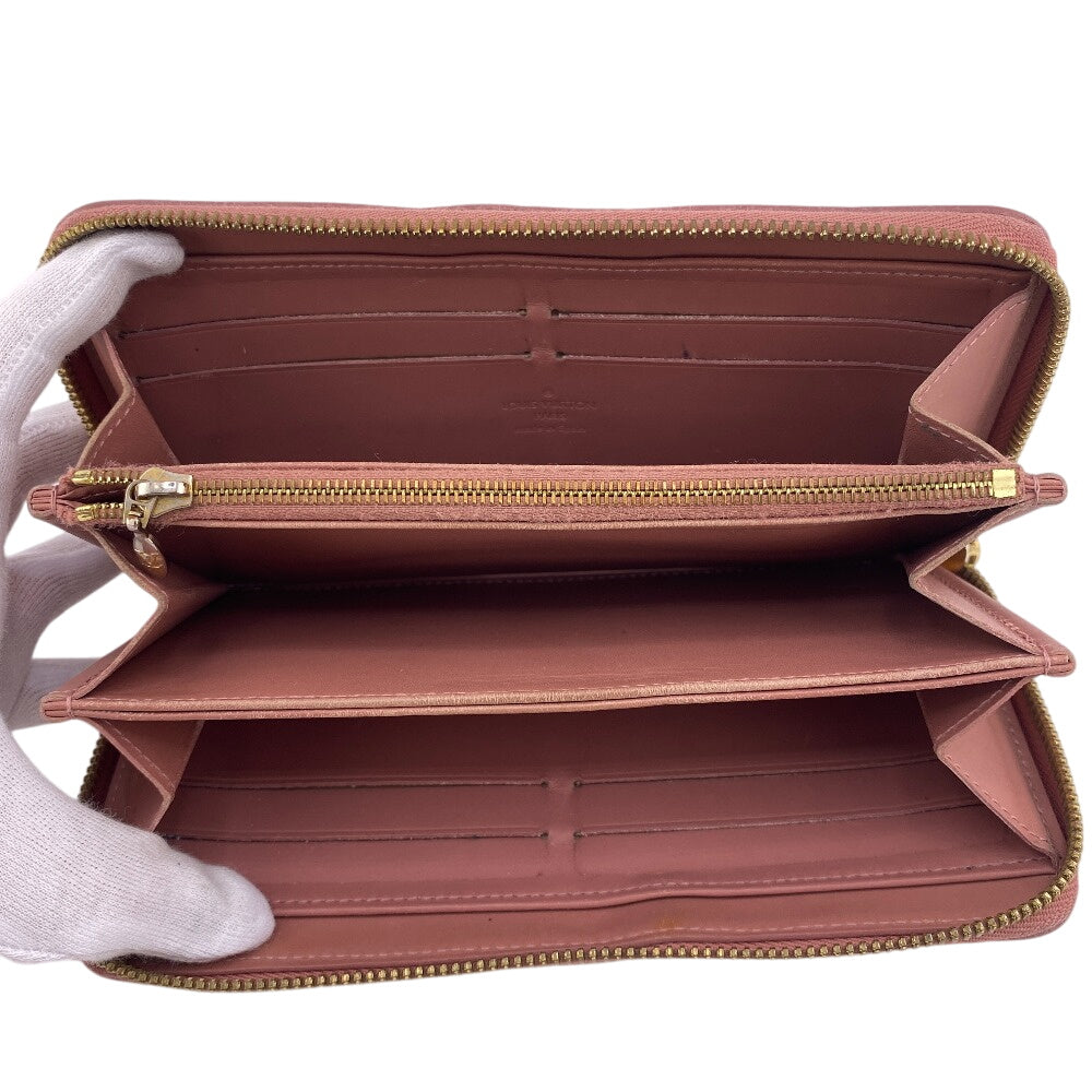 Louis Vuitton Long Wallet Purse M90020 Vernis, Leather Pink Zippy Wallet Ikat Flower Rose Velur