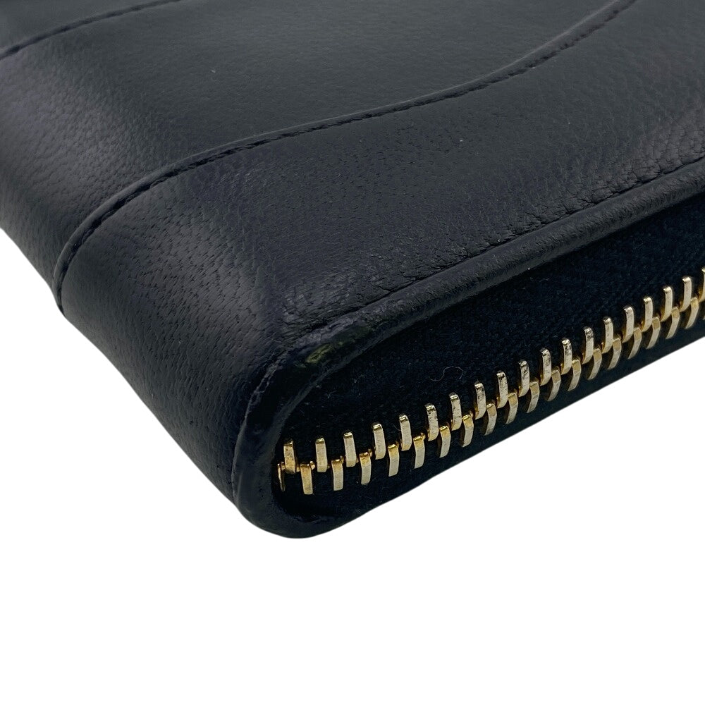 Prada Long Wallet Purse 1M0506 Leather Black Gathered Zip Around Women