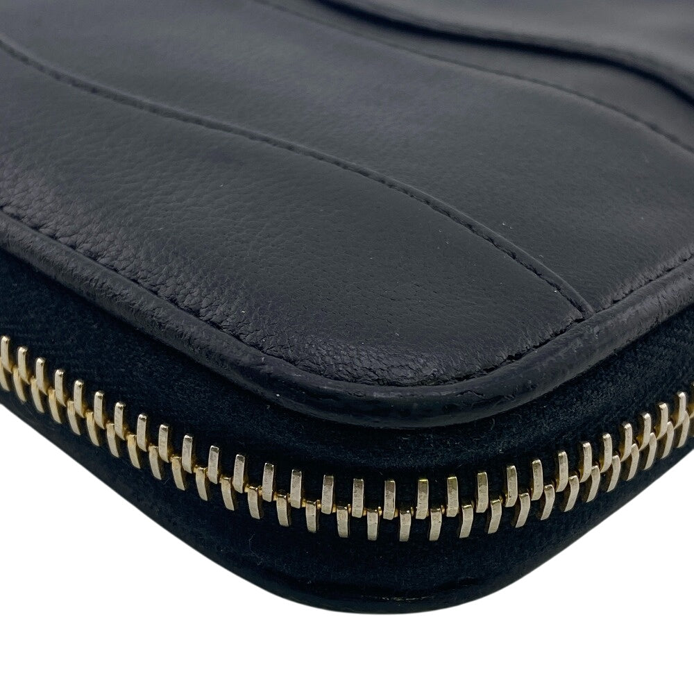 Prada Long Wallet Purse 1M0506 Leather Black Gathered Zip Around Women