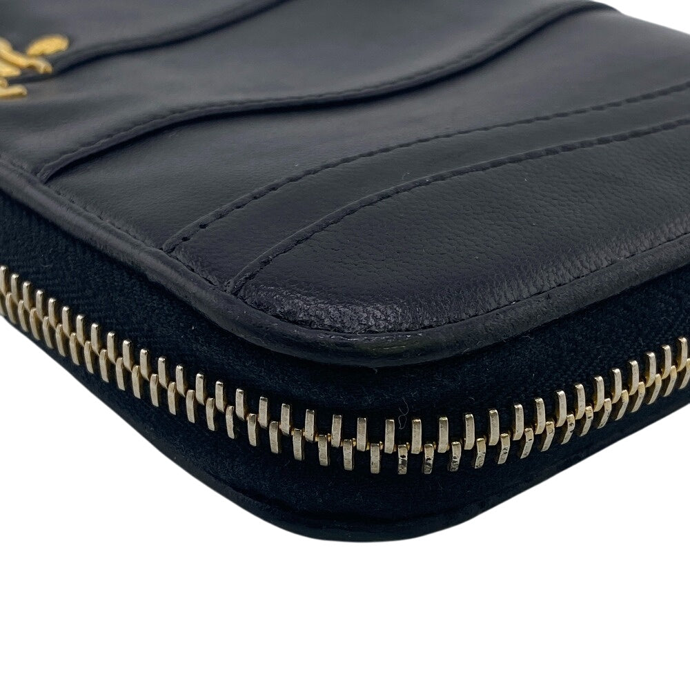 Prada Long Wallet Purse 1M0506 Leather Black Gathered Zip Around Women