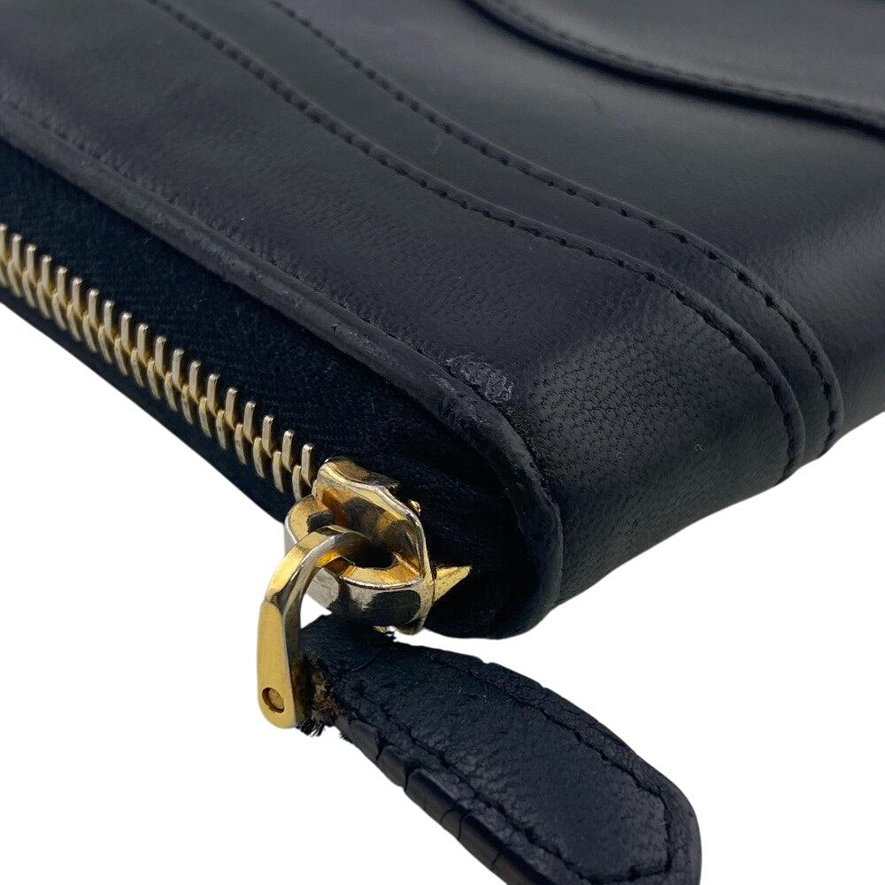 Prada Long Wallet Purse 1M0506 Leather Black Gathered Zip Around Women