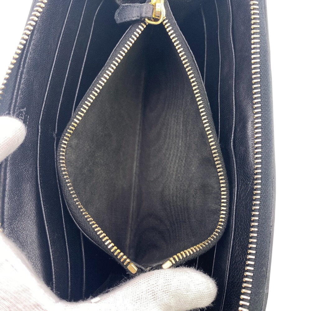 Prada Long Wallet Purse 1M0506 Leather Black Gathered Zip Around Women