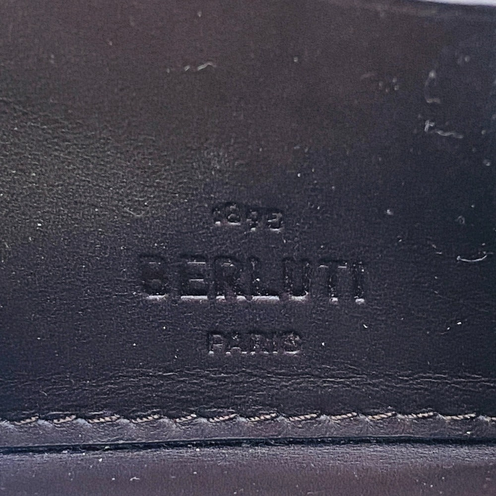 Berluti Long Wallet Purse Leather Brown Round Zip Wallet Calligraphy Mens
