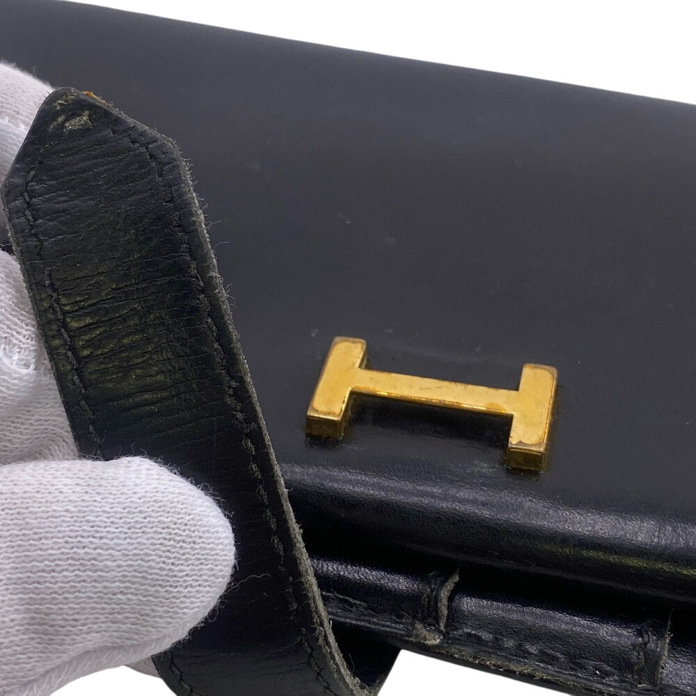 Hermes Long Wallet Purse Box Scarf Black 1996 Long Wallet Bean Classic Mens(Unisex)