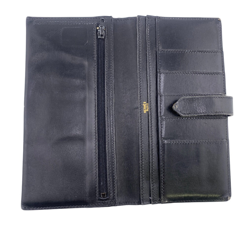 Hermes Long Wallet Purse Box Scarf Black 1996 Long Wallet Bean Classic Mens(Unisex)
