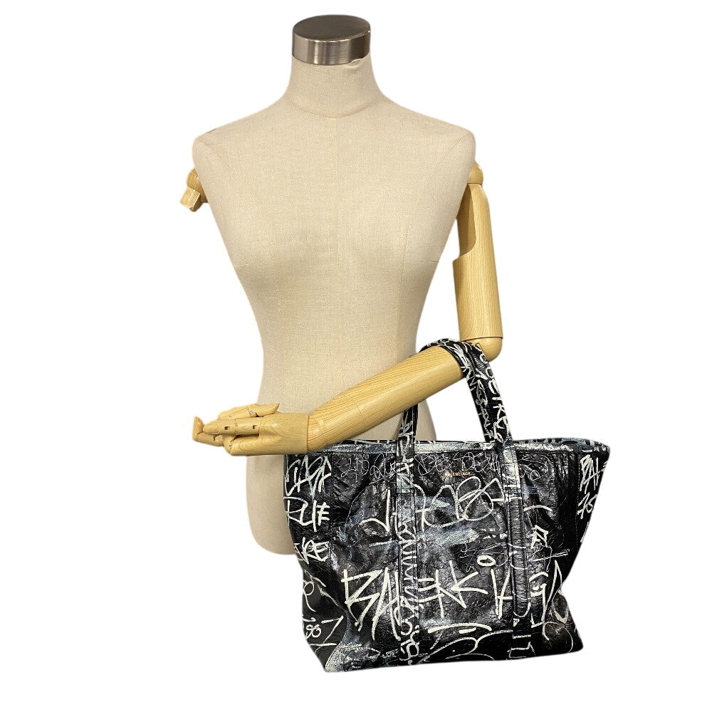 Balenciaga Handbag 671409 Leather Black Tote Bag Graffiti 2Way Barbes Medium Shopper Graffiti Mens