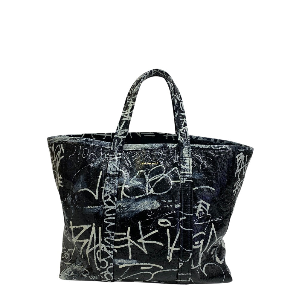 Balenciaga Handbag 671409 Leather Black Tote Bag Graffiti 2Way Barbes Medium Shopper Graffiti Mens